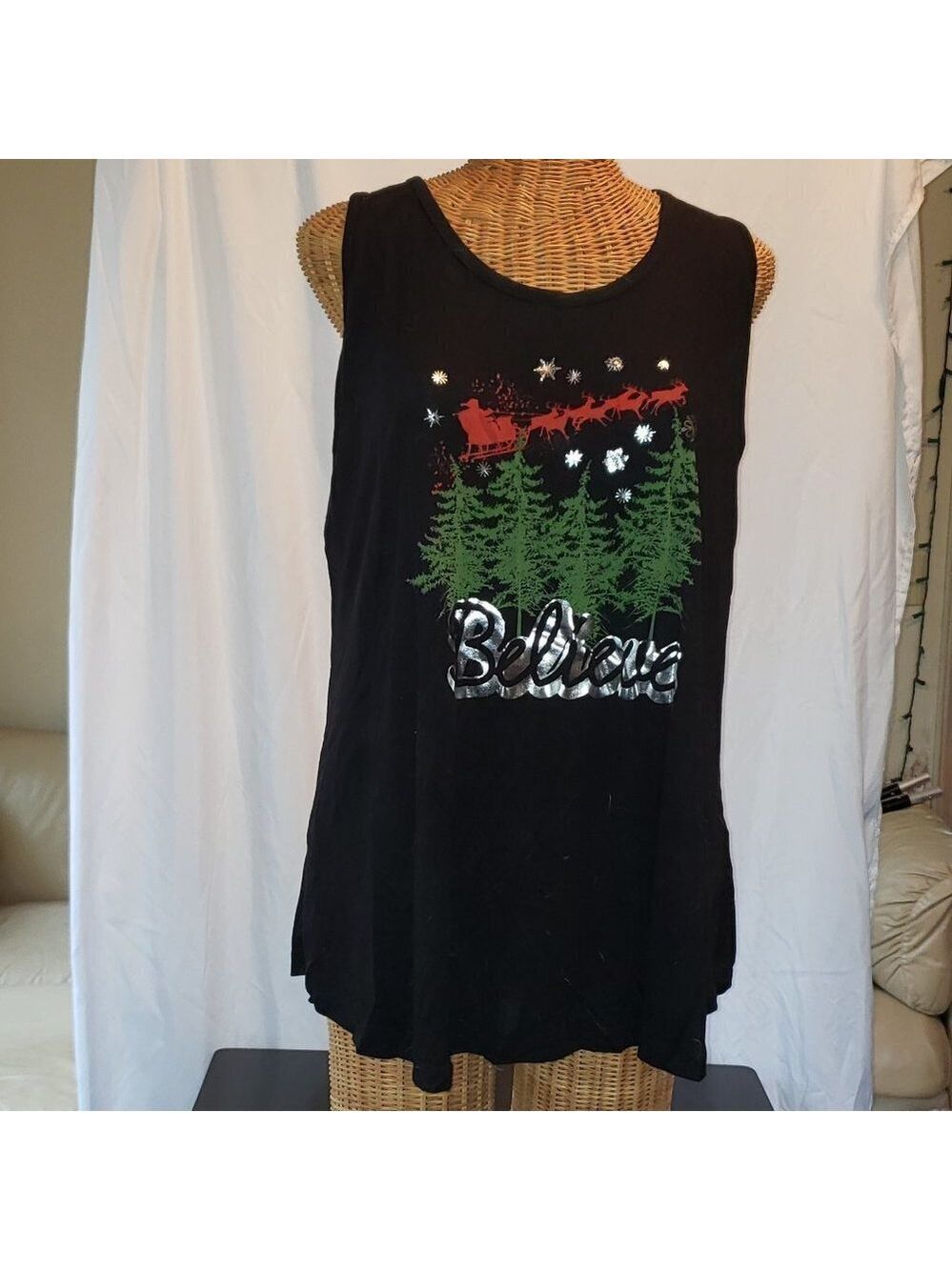 Ladies HALEY STARR Cold Shoulder Long Sleeve Christmas Top w/Believe - 1X